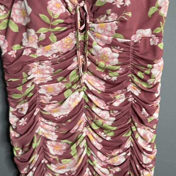 Madden NYC Pink Floral Ruched Bodycon Dress Size XXL - Picture 3 of 10